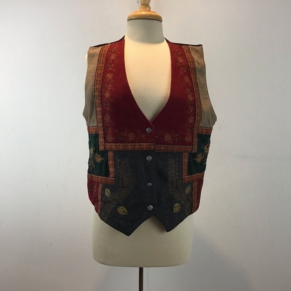 Vintage Wool Embroidered Patchwork Tantrums Vest with ribbon braid trim S large - Picture 1 of 12